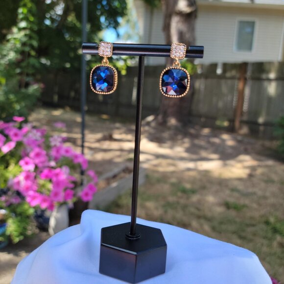 Jewelry - Earrings with Blue and White Crystal Drops
